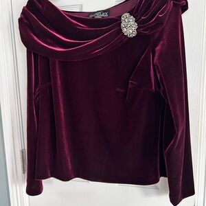 Alex Evenings Velvet Off-Shoulder Top in Deep Burgundy